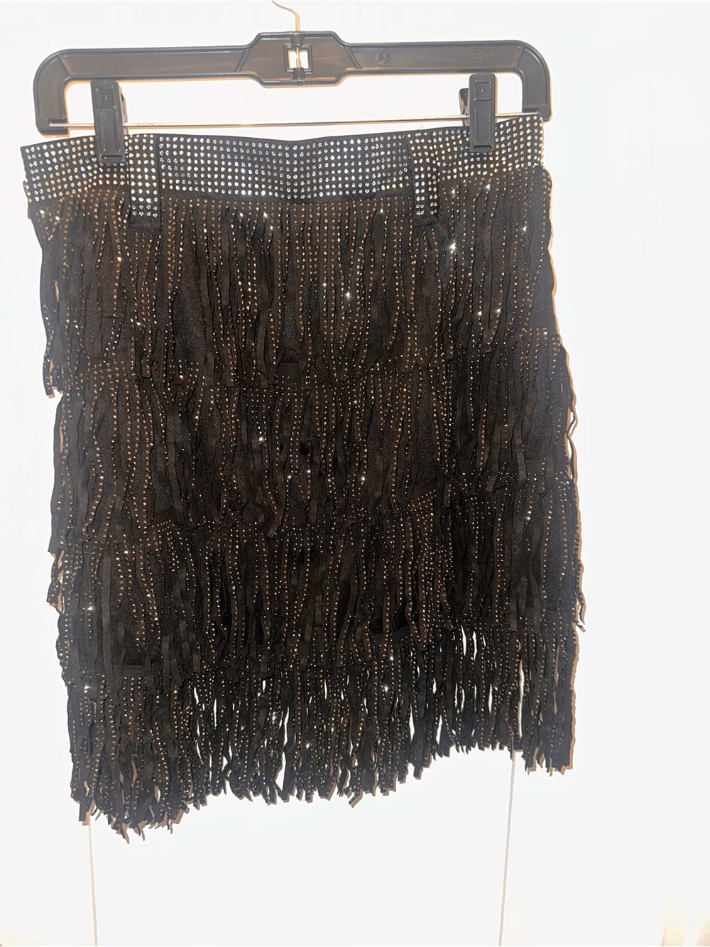 Black Fringe Mini Skirt with Studded Waistband